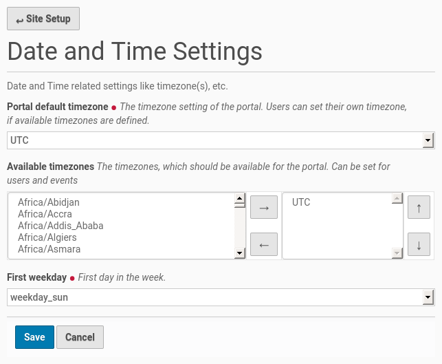 Date and time setup configuration