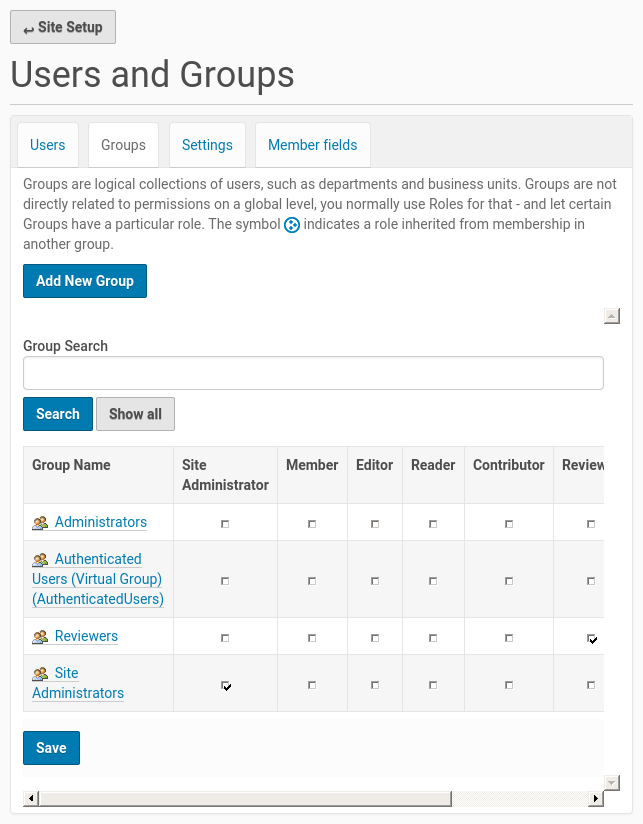 Groups setup configuration