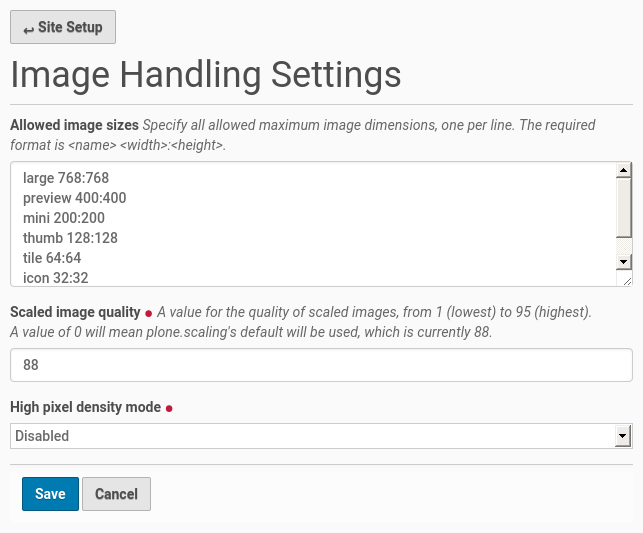 Imaging setup configuration