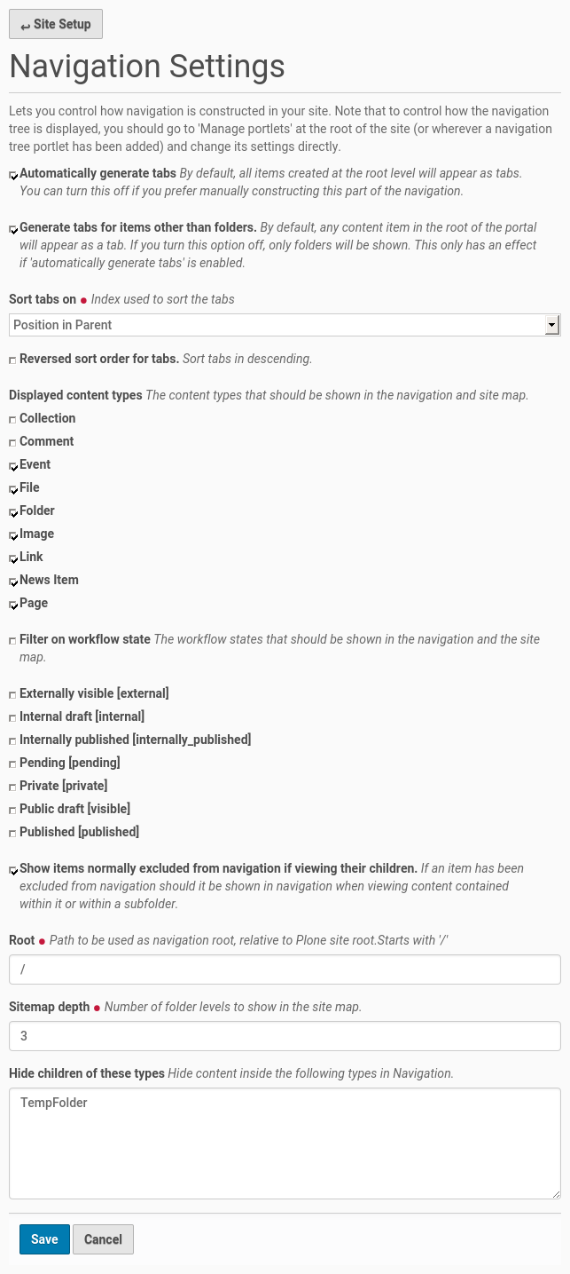 Navigation setup configuration