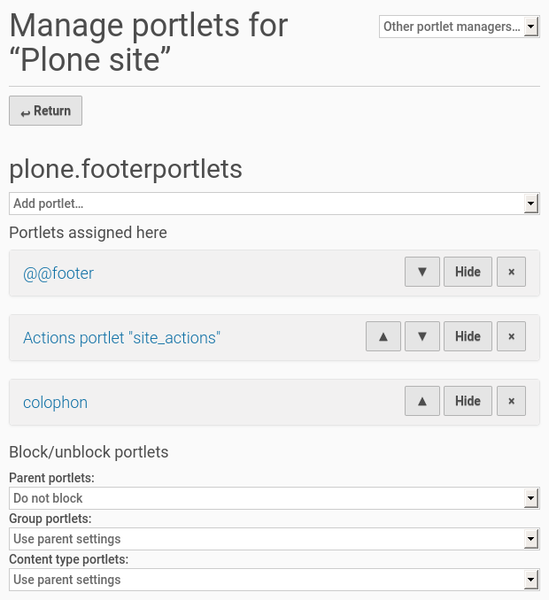 List of footer portlets