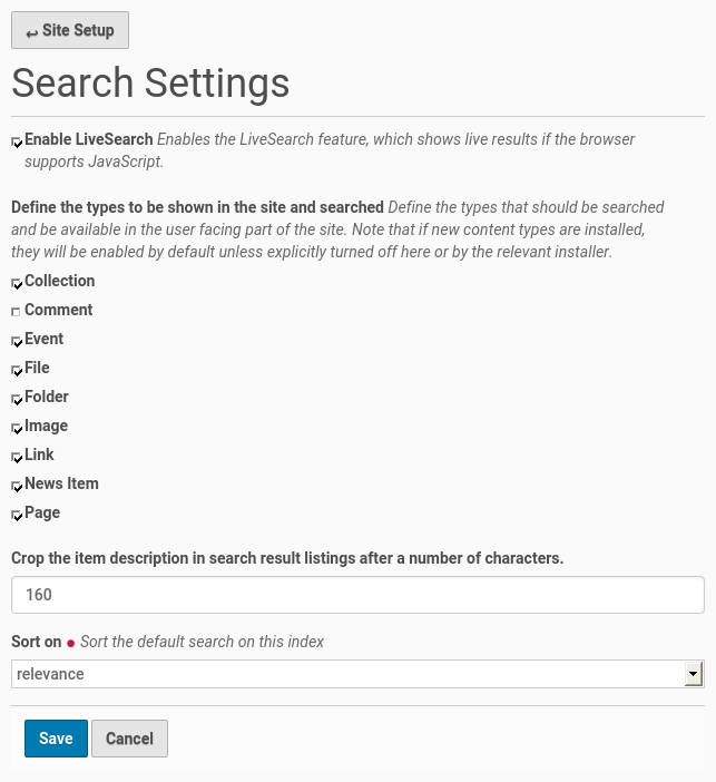 Search configuration