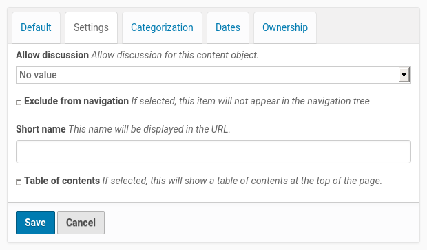 Settings panel