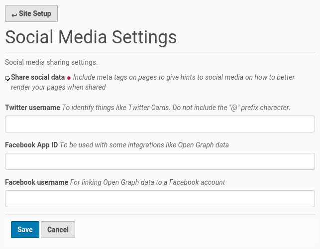 Social Media setup configuration