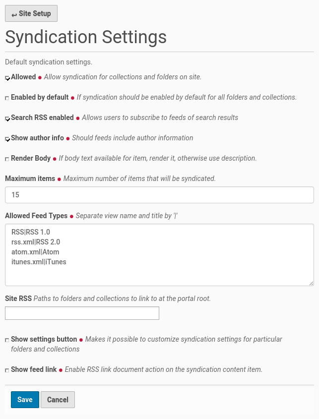 Syndication setup configuration