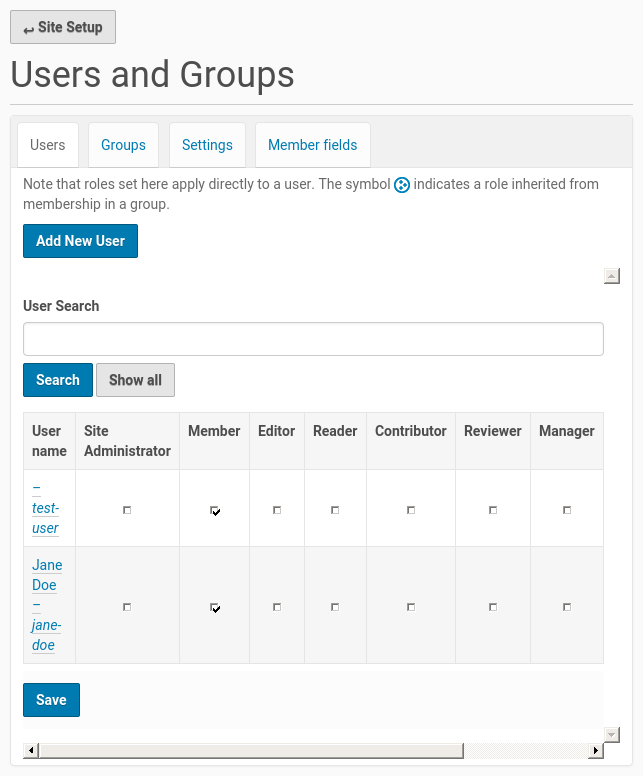 Users setup configuration